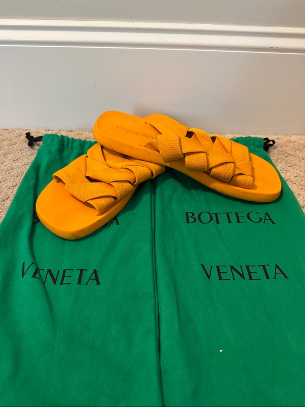 Bottega Veneta Orange Elastic Braided Slide Sandals - Picture 2 of 6